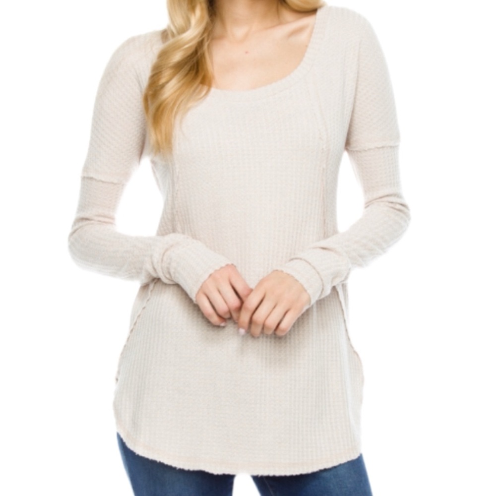 Beige Waffle Knit Top